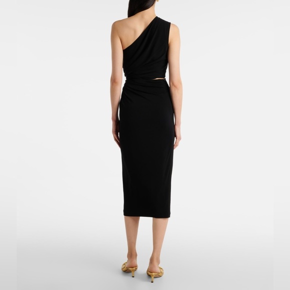 Bottega Veneta Cut-Out Gathered Black Midi Dress with Gold Embellishment NEW - Picture 2 of 13
